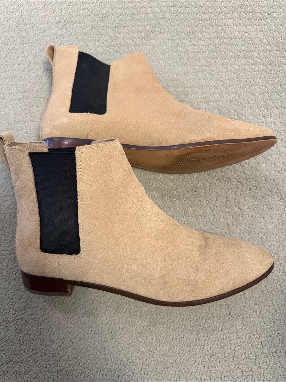 J. Crew Tan Suede Chelsea Booties with Black Elastic
